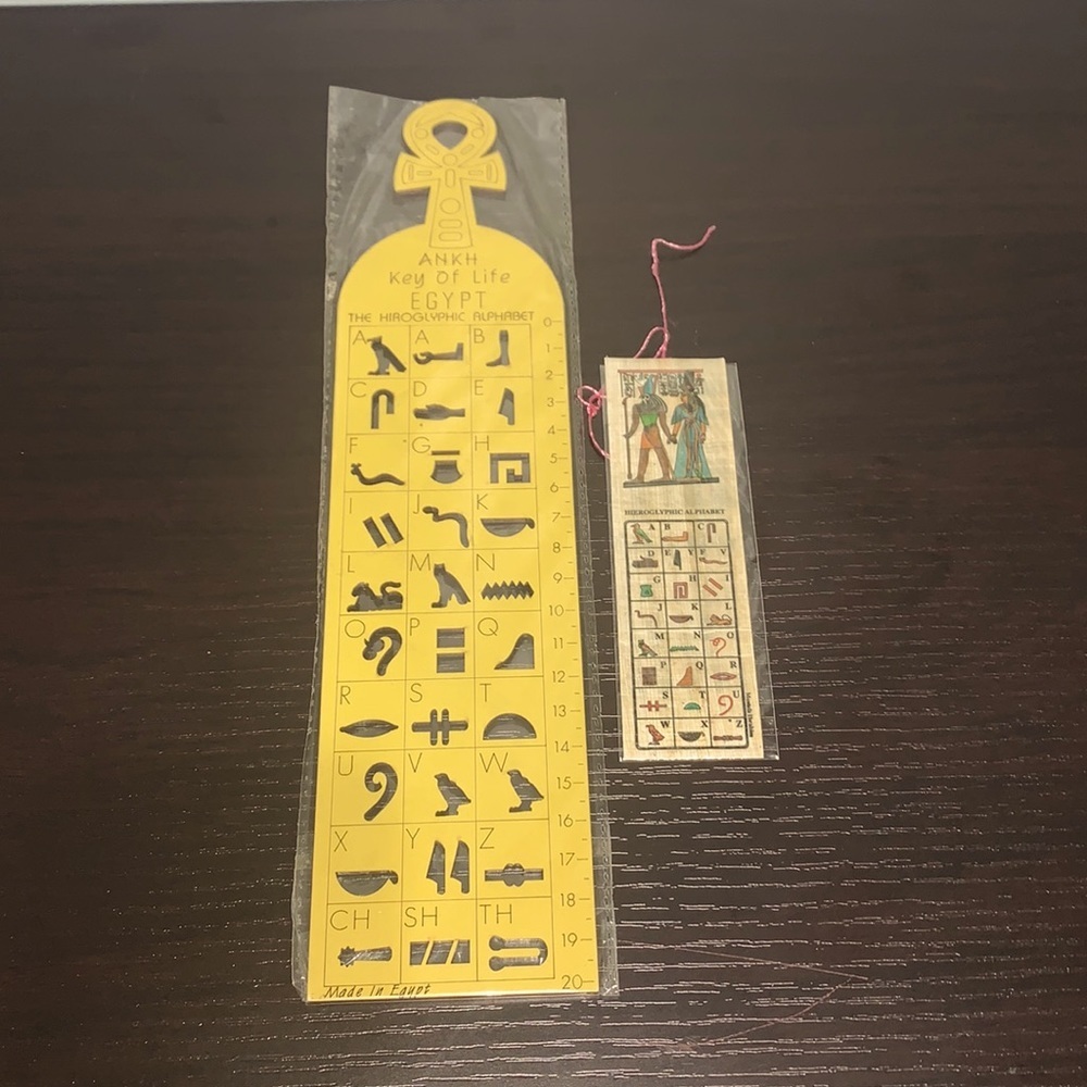 Papyrus Bookmark + 1 Wooden Ruler Egyptian letters - Picture 1 of 4